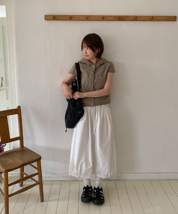 Ennew Crop Hood Short Sleeve Shirt